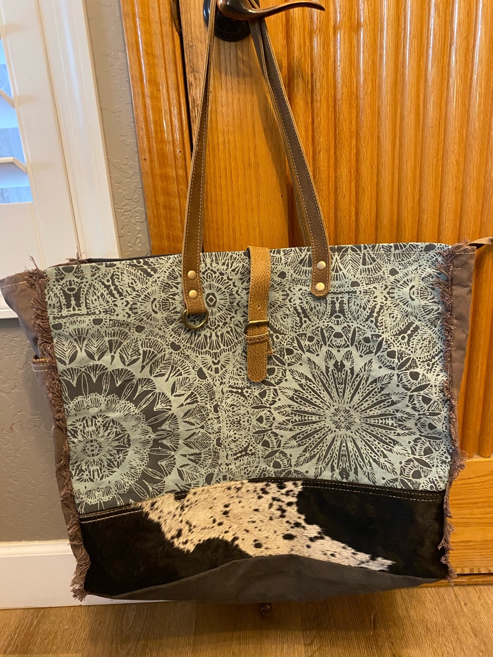 Myra Bag Print Canvas, Hairon, Leather straps & Trim Large Weekender Bag,